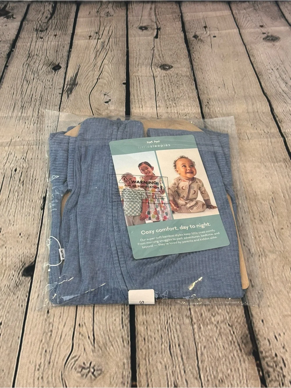 Little Sleepies Heather Blue Ripped Bamboo Zippie